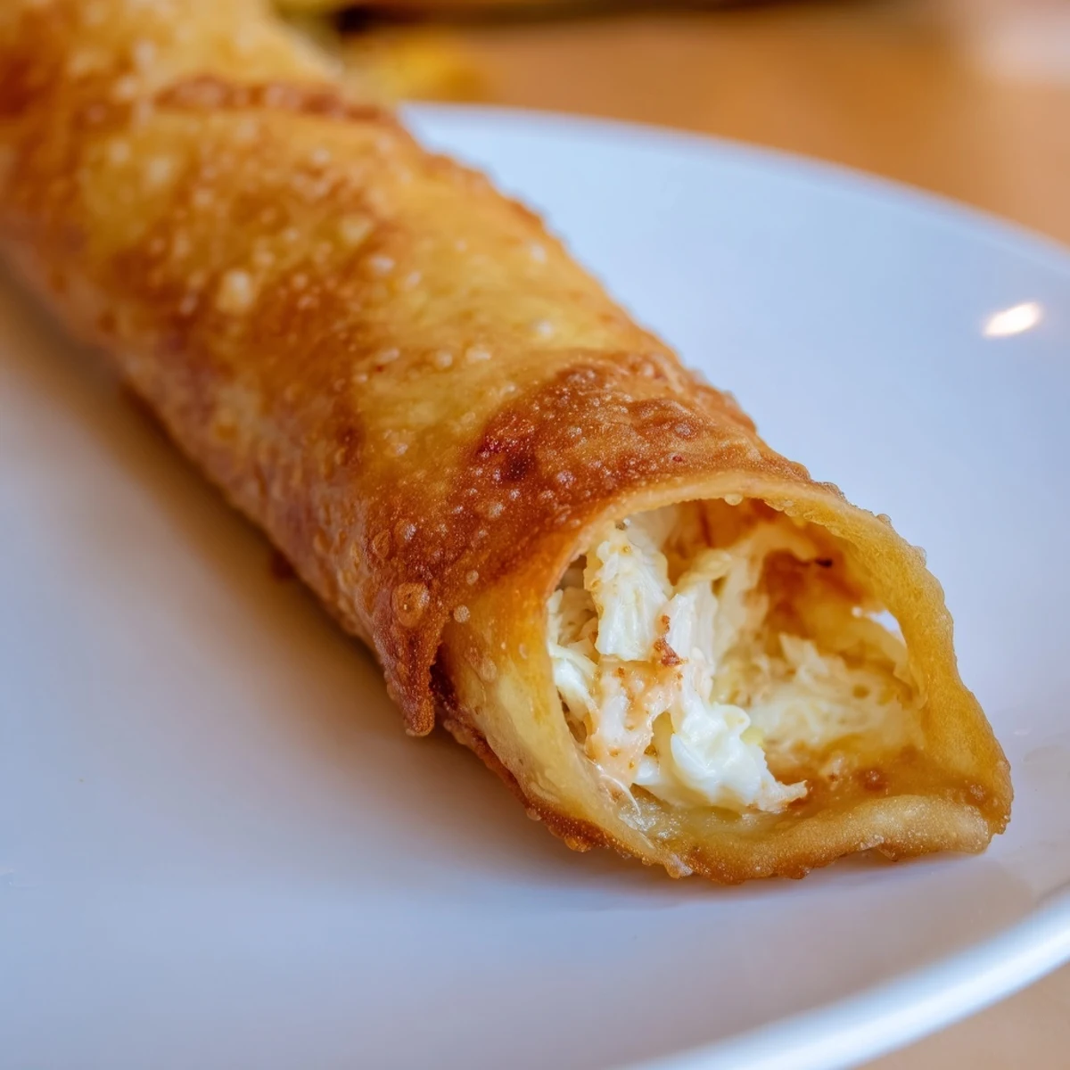 Golden brown Crab Rangoon egg rolls filled with creamy crab and cream cheese mixture