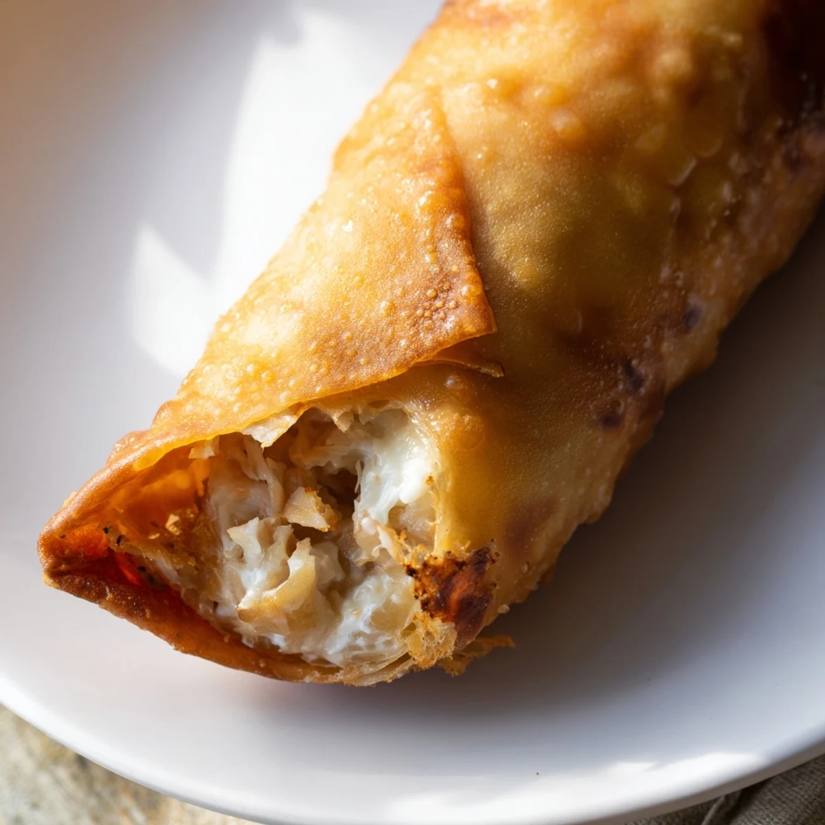 Homemade Crab Rangoon egg rolls showcasing golden crunchy wrapper and savory cream cheese filling