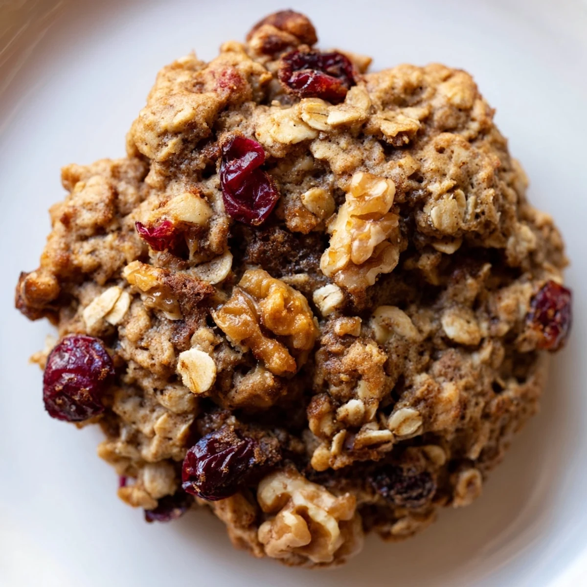 Freshly baked chai oatmeal craisin cookies cooling on a wire rack, their chewy texture flecked with aromatic cinnamon and cardamom