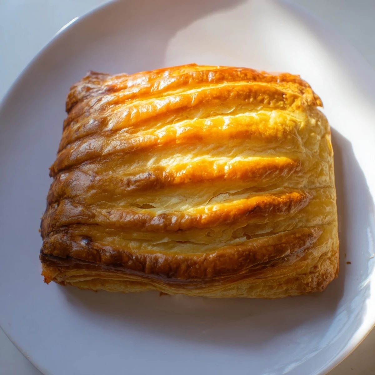 Golden brown Pate Chaud pastry with flaky layers and savory pork filling visible inside