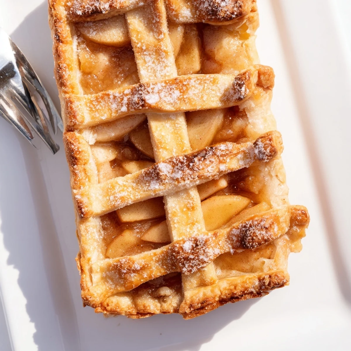 Golden apple slab pie with flaky crust and spiced apple filling baked to perfection