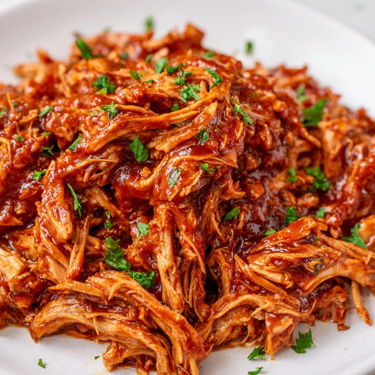 Tender Sweet Baby Ray's Crockpot Chicken smothered in rich, glossy barbecue sauce
