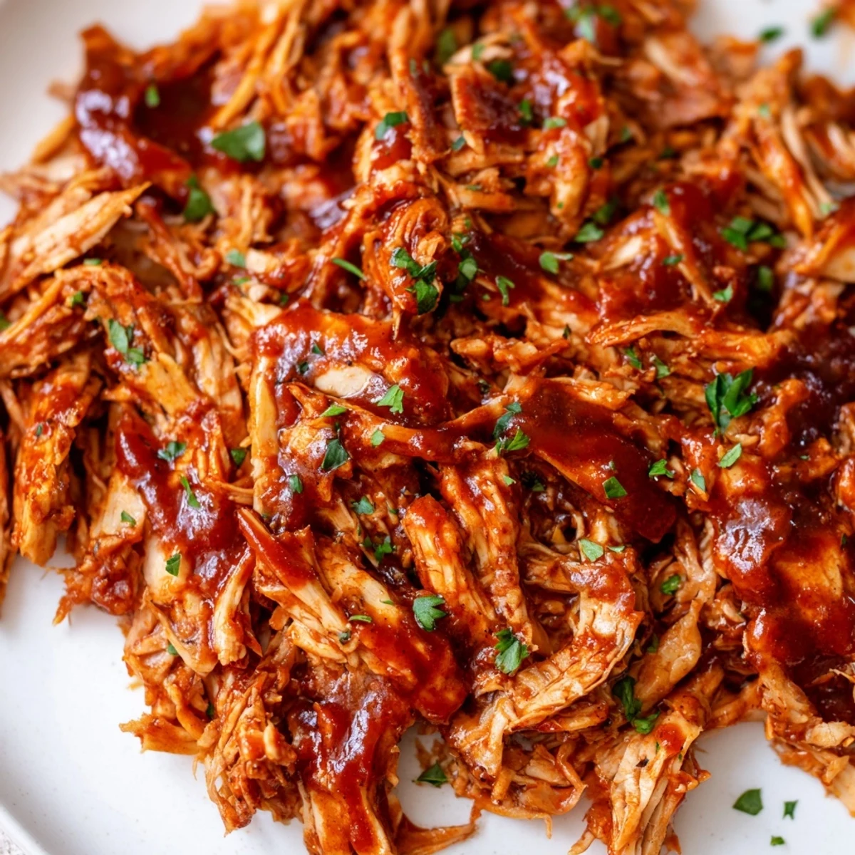 Sweet Baby Ray's Crockpot Chicken shredded and coated in sticky, sweet BBQ glaze