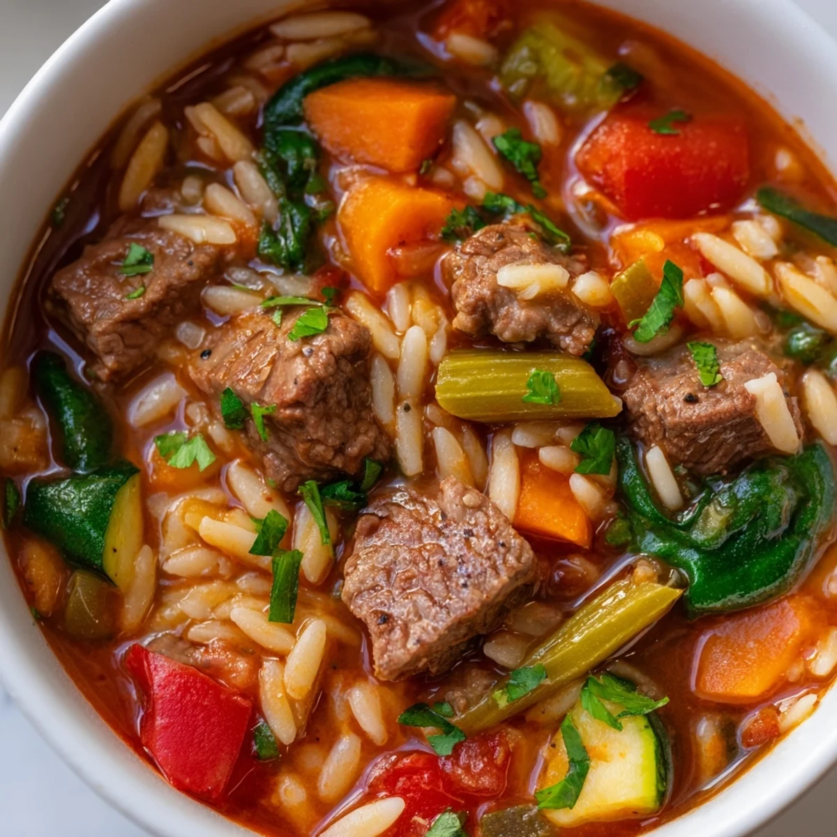 Hearty Beef Orzo With Fresh Veggies