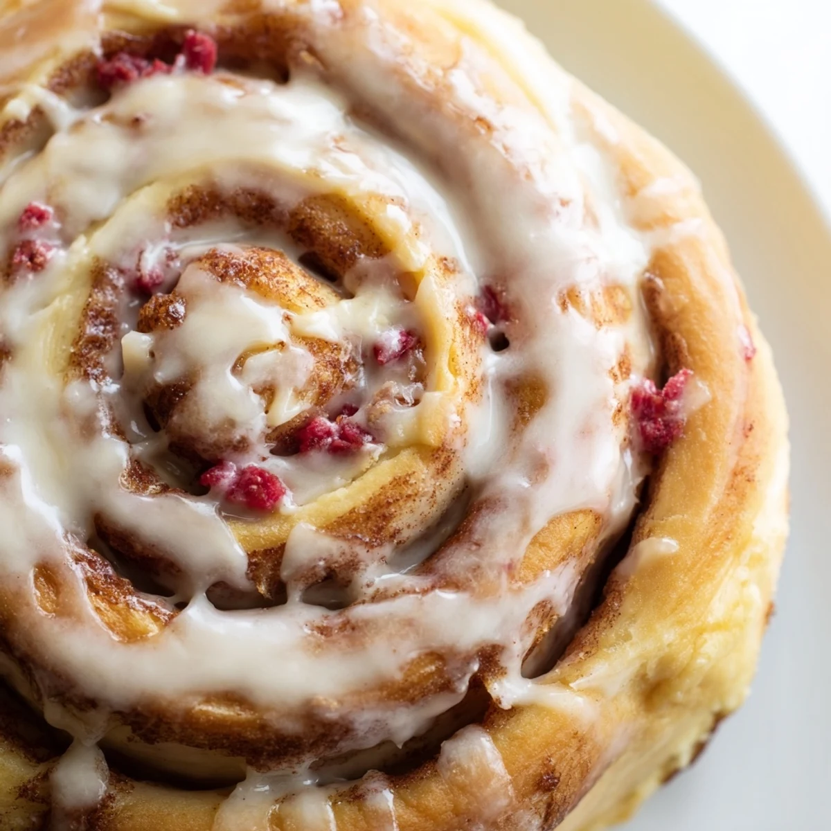 Swirled cinnamon dough reveals strawberry cheesecake filling in these freshly baked Strawberry Cheesecake Cinnabon Rolls