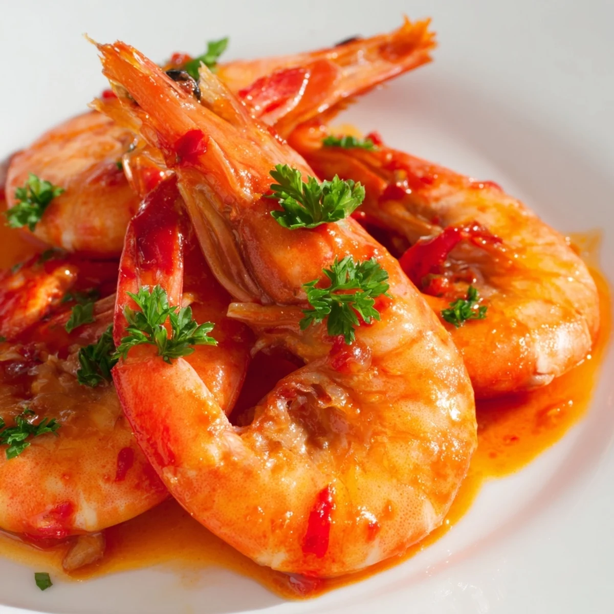 Sizzling Garlic Paprika Shrimp Skillet with pink shrimp in a smoky, golden skillet sauce