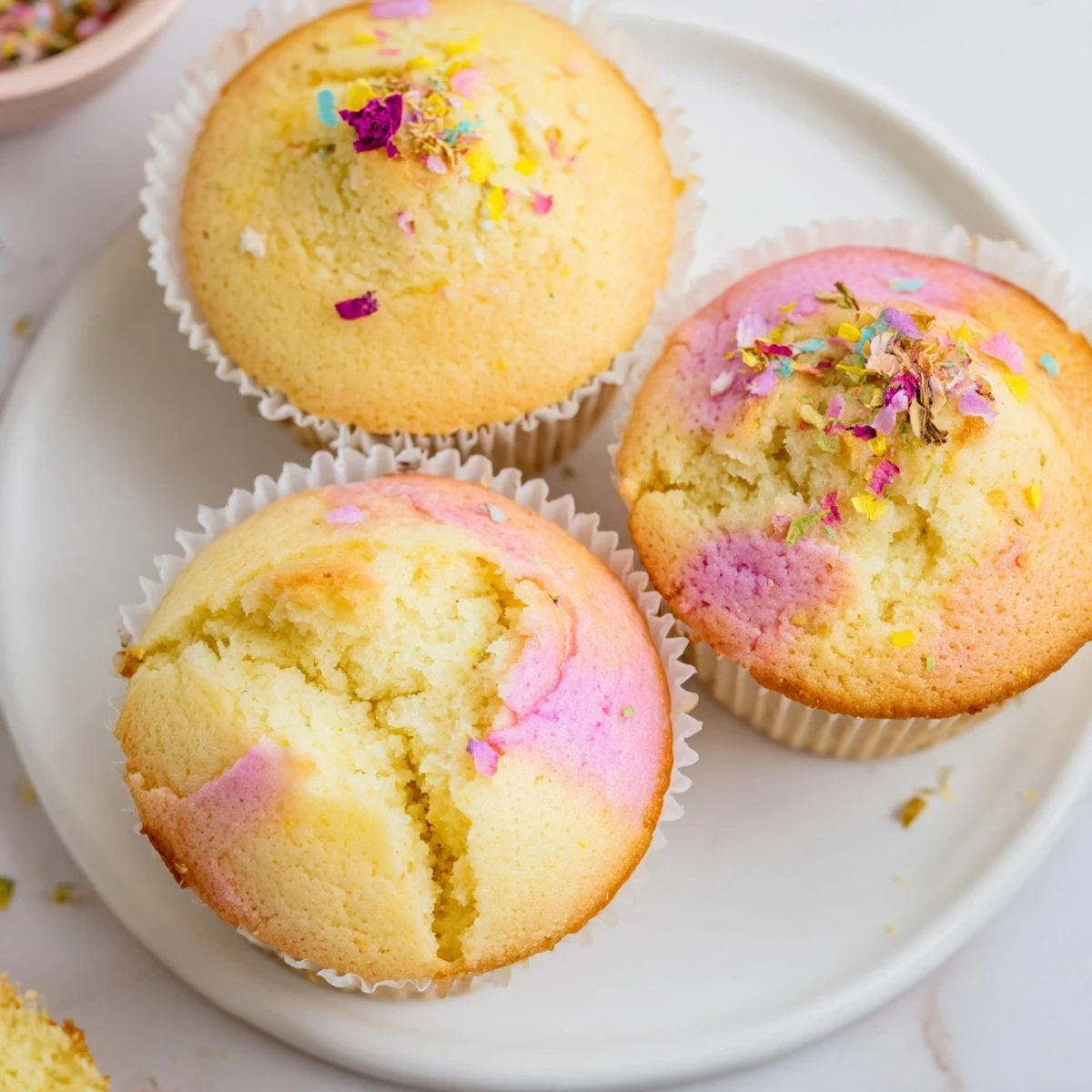 Steamed Blooming Cupcakes with cracked golden tops on a rustic plate