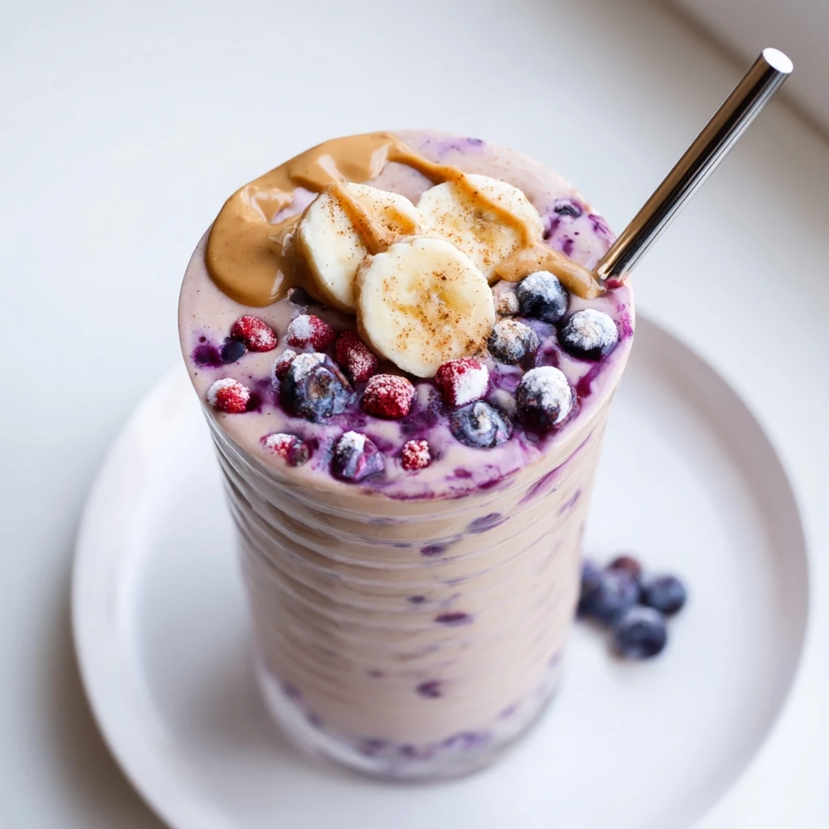 Velvety High Protein Smoothie poured into two glasses, perfect post-workout pick-me-up