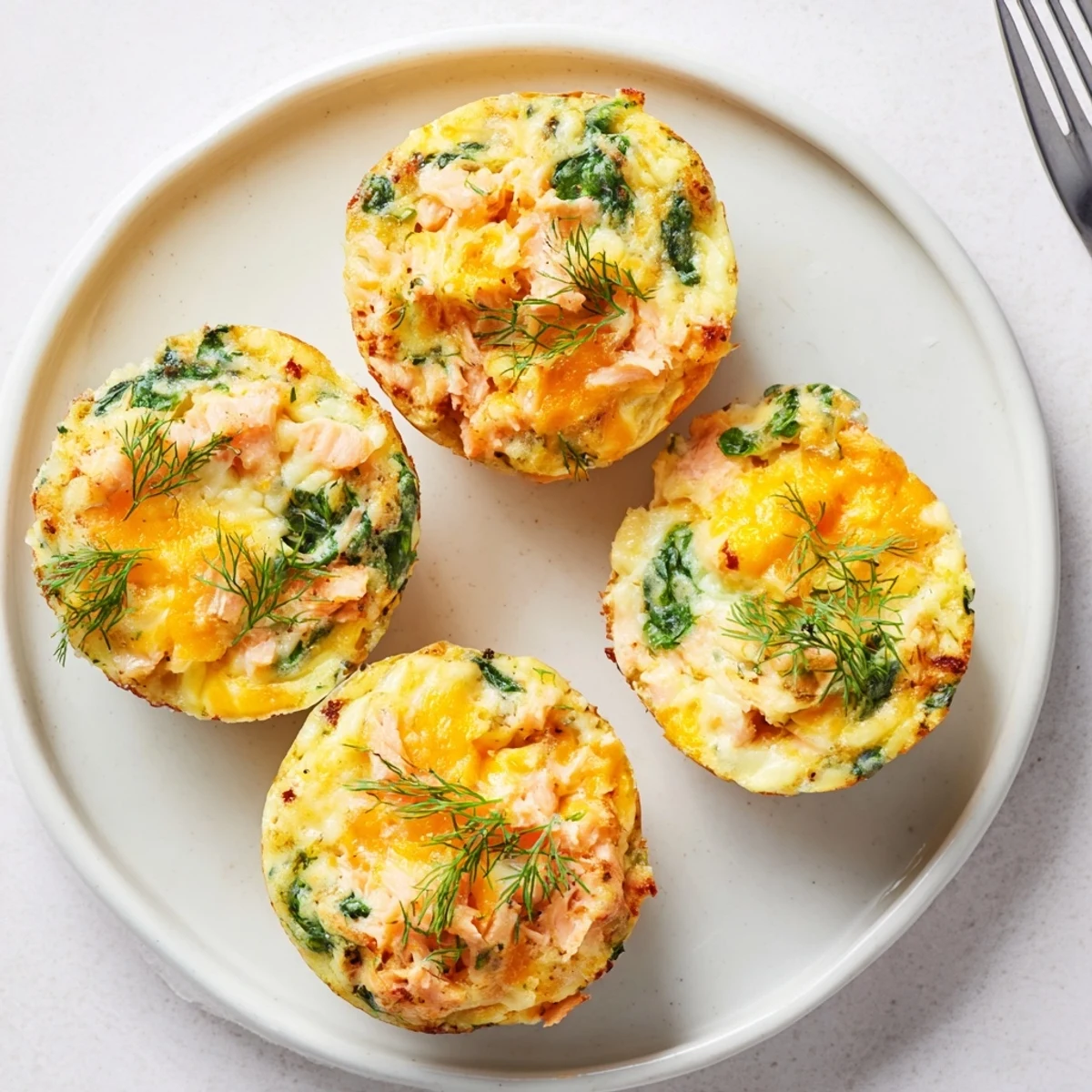 Warm Smoked Salmon Egg Muffins with golden tops, dill garnish, savory aroma