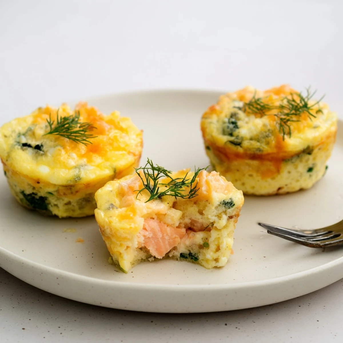 Smoked Salmon Egg Muffins cooling on rack, fluffy centers, tangy cream cheese