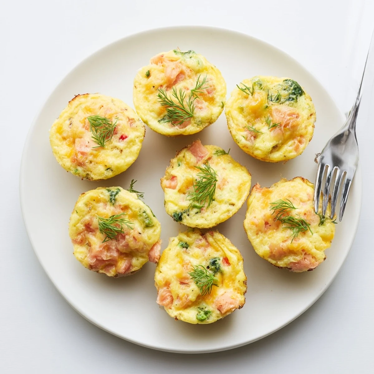 Plated Smoked Salmon Egg Muffins beside lemon wedges, crisp spinach, brunch-ready