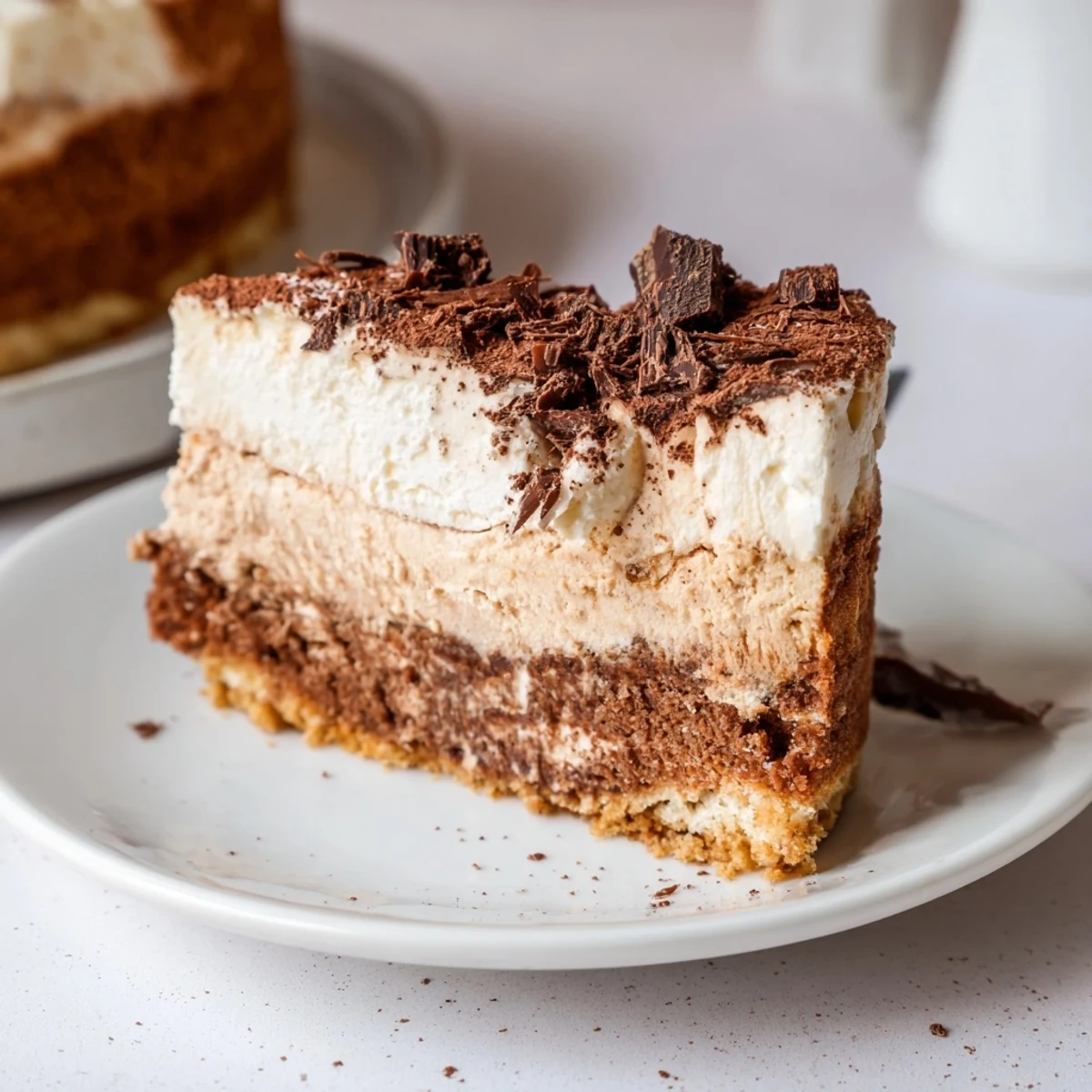 Homemade Decadent Creamy Coffee Infused Tiramisu Cheesecake on springform pan, creamy center