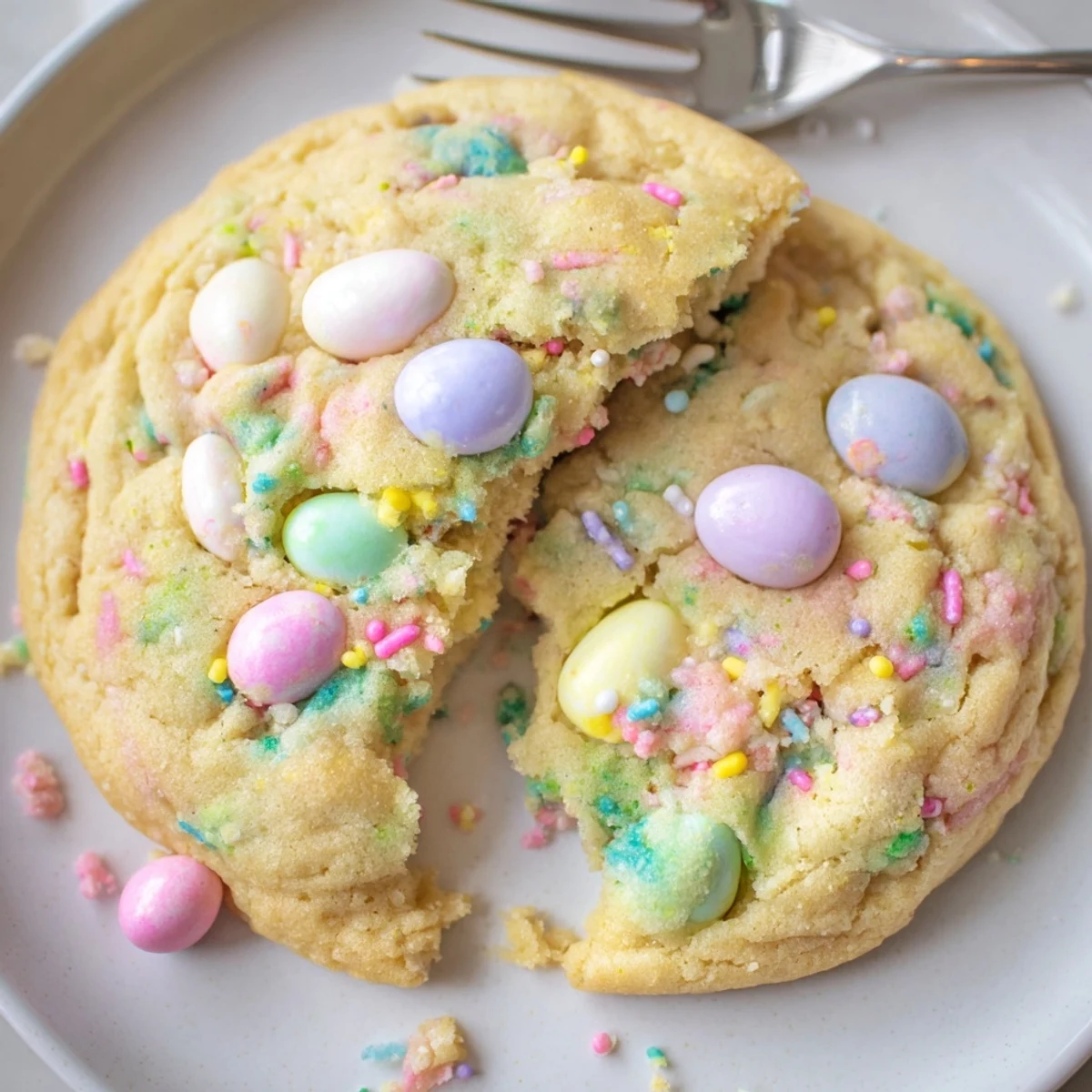 Easter Funfetti Cookies fresh from the oven, soft centers and pastel candy speckles.