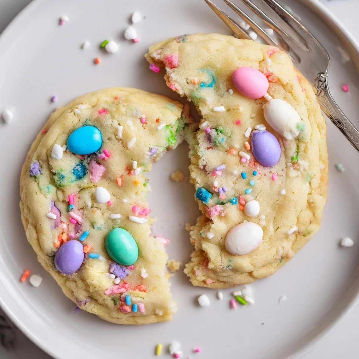 Stacked Easter Funfetti Cookies arranged on a platter, colorful bites for parties.