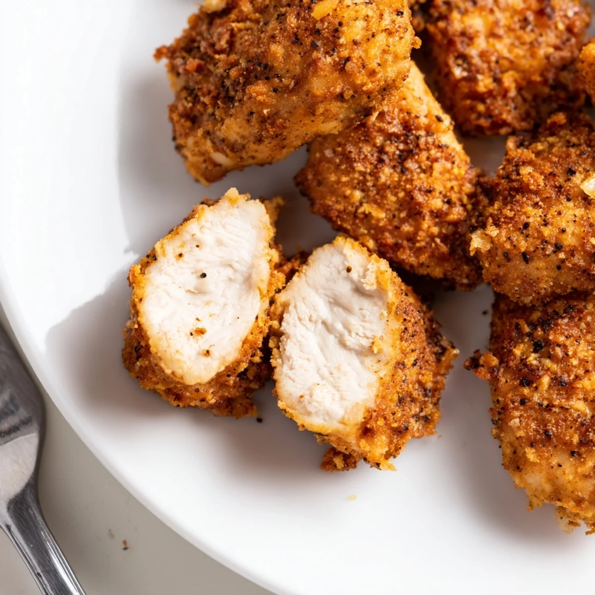 Buttermilk-marinated Chicken Bites frying to a golden crunch in hot oil.