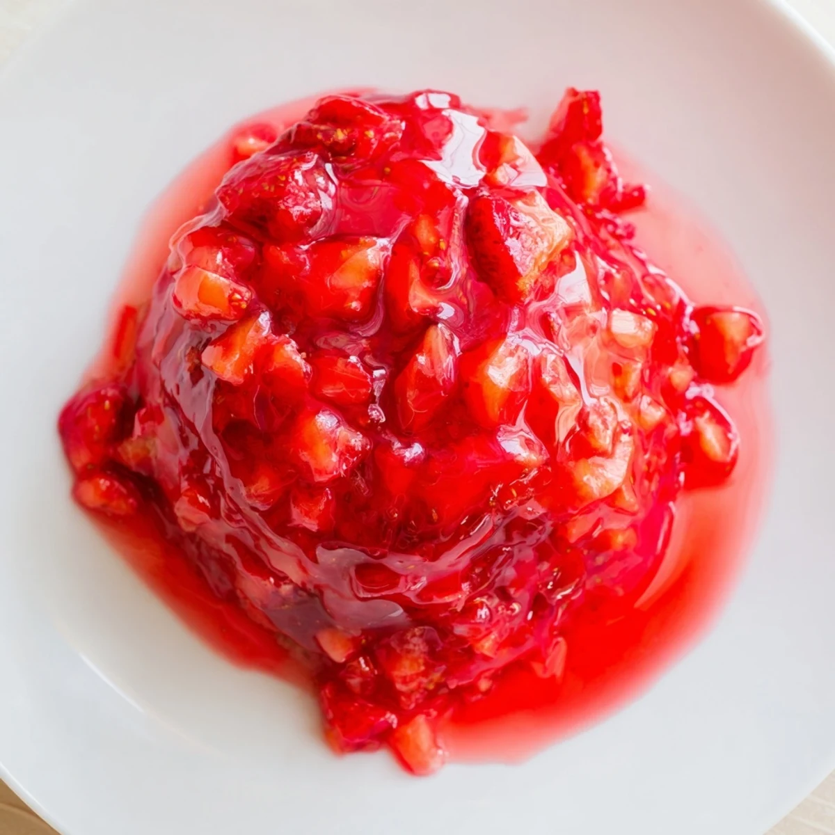 Warm Strawberry Cake Filling Recipe bubbling in saucepan, sweet-tart aroma rising