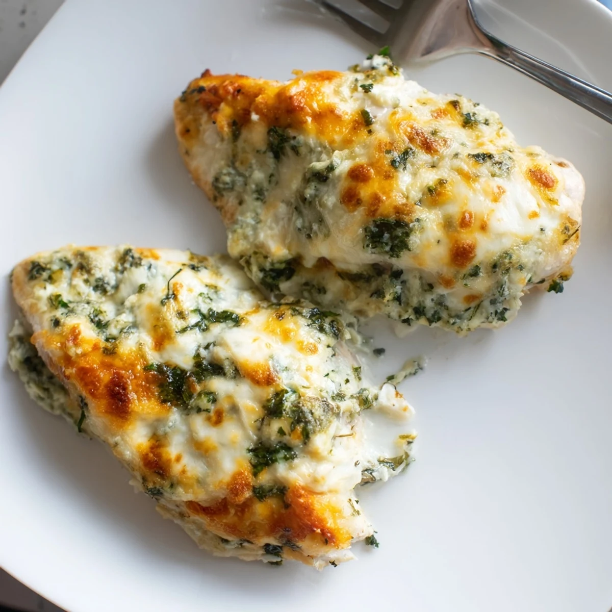 Juicy oven-baked chicken breasts topped with rich ricotta cheese mixture and parsley garnish
