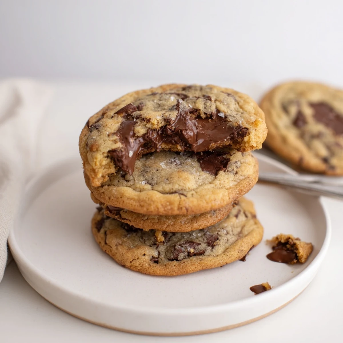 Warm Chocolate Chip Cookies cooling on rack, chocolate melting, inviting milk glass