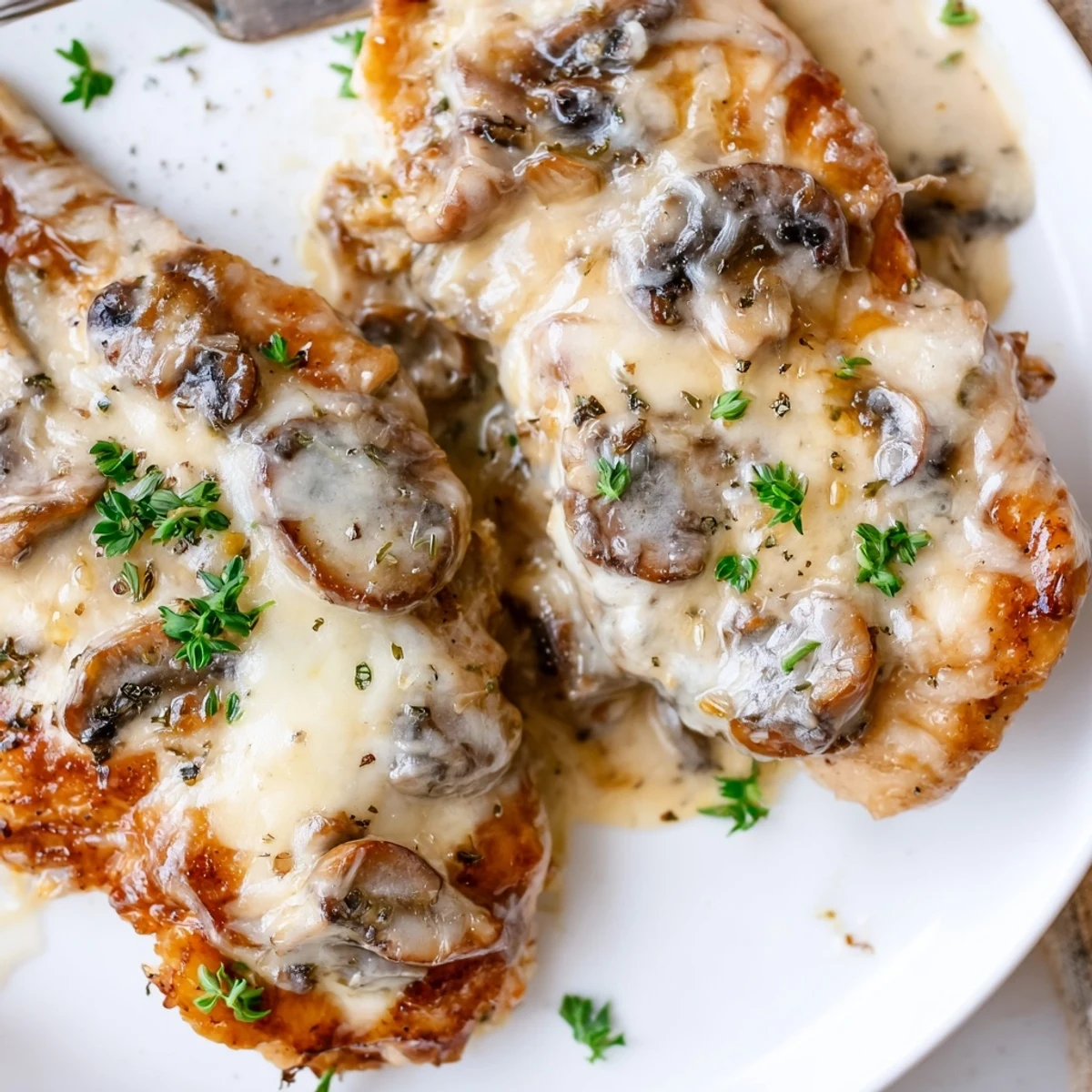 Oven-baked Cheesy Chicken Mushroom Bake served with mashed potatoes and salad  