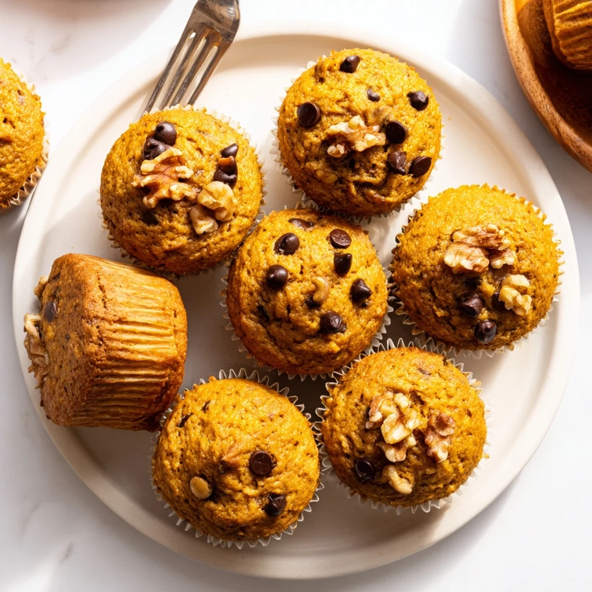 Moist breakfast muffins featuring roasted squash and sweet banana with cinnamon speckles