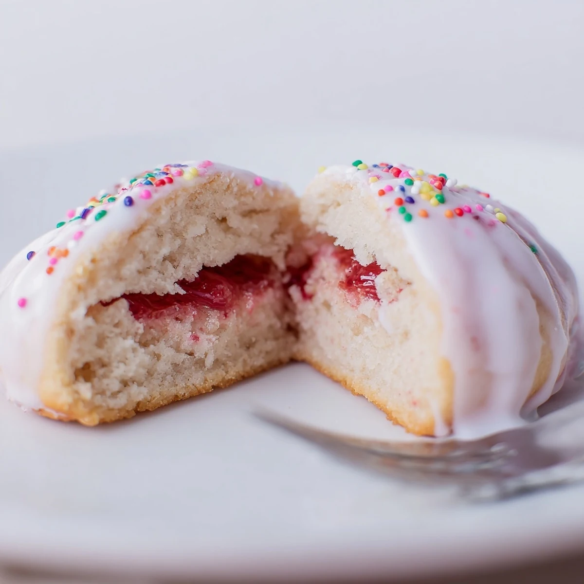 Fresh-baked Strawberry Pop Tart Cookies, buttery edges and jam oozing slightly