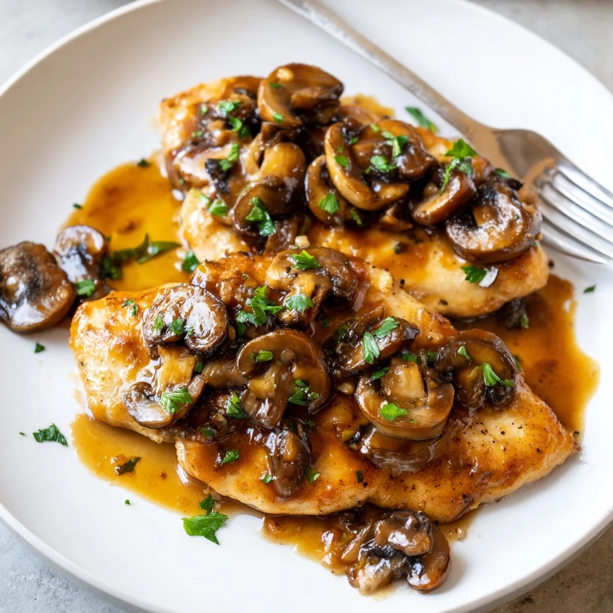 One pan chicken marsala in glossy Marsala wine sauce served hot and comforting