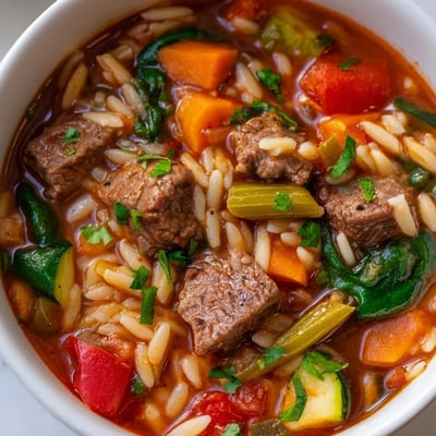 Hearty Beef Orzo With Fresh Veggies