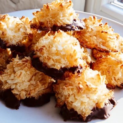Chewy coconut macaroons fresh from the oven showcasing toasted golden brown exteriors